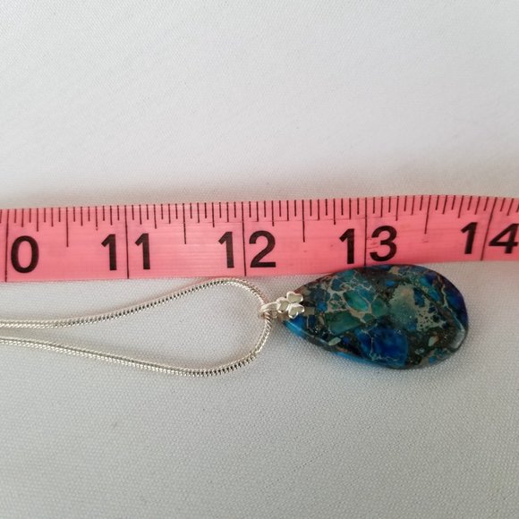 Blue & Silver Pendant with 925 Bail on Silver Chain 24" - Picture 9 of 13